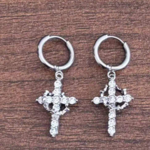  Crystal Crown Cross Hoop Earrings